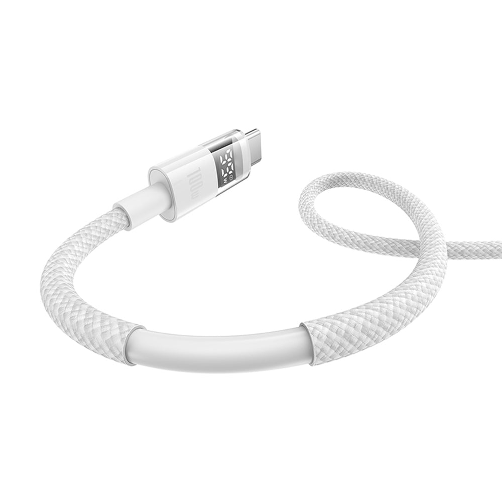 Cablu Baseus Display 2 (P10382702211-01), Fast Charging, Type-C to Type-C, Digital Display, 100W, 2m, Moon White