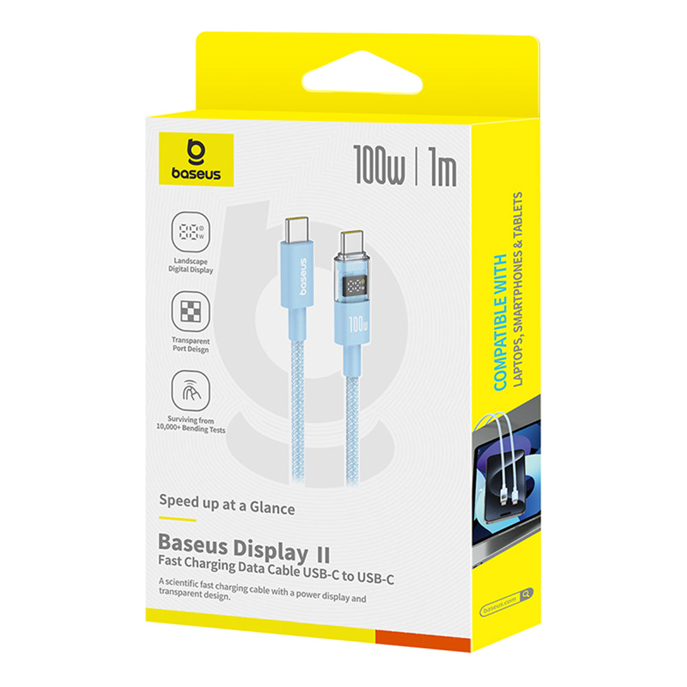 Cablu Baseus Display 2 (P10382702311-00), Fast Charging, Type-C to Type-C, Digital Display, 100W, 1m, Galaxy Blue