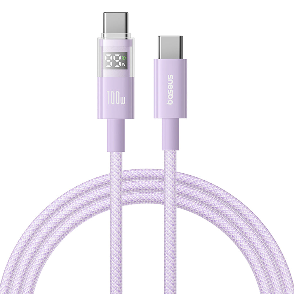 Cablu Baseus Display 2 (P10382702511-01), Fast Charging, Type-C to Type-C, Digital Display, 100W, 2m, Nebula Purple