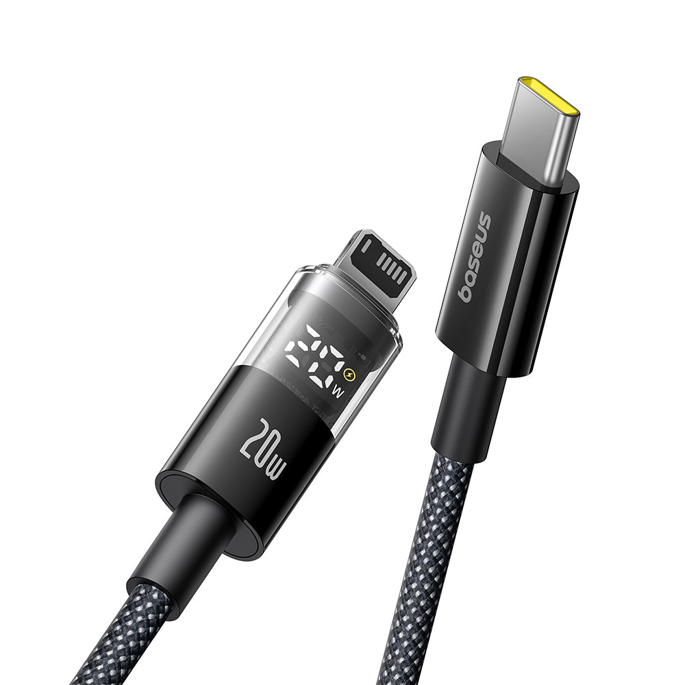 Cablu Baseus Display 2 (P10382703121-01), Fast Charging, Type-C to Lightning, Digital Display, 20W, 2m, Negru Cosmic
