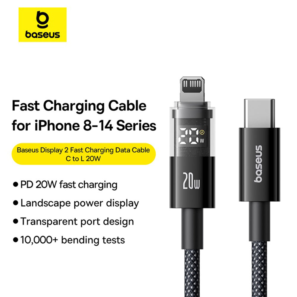 Cablu Baseus Display 2 (P10382703121-01), Fast Charging, Type-C to Lightning, Digital Display, 20W, 2m, Negru Cosmic