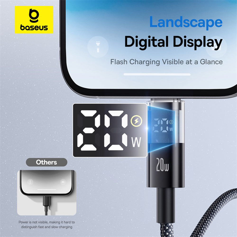 Cablu Baseus Display 2 (P10382703121-01), Fast Charging, Type-C to Lightning, Digital Display, 20W, 2m, Negru Cosmic