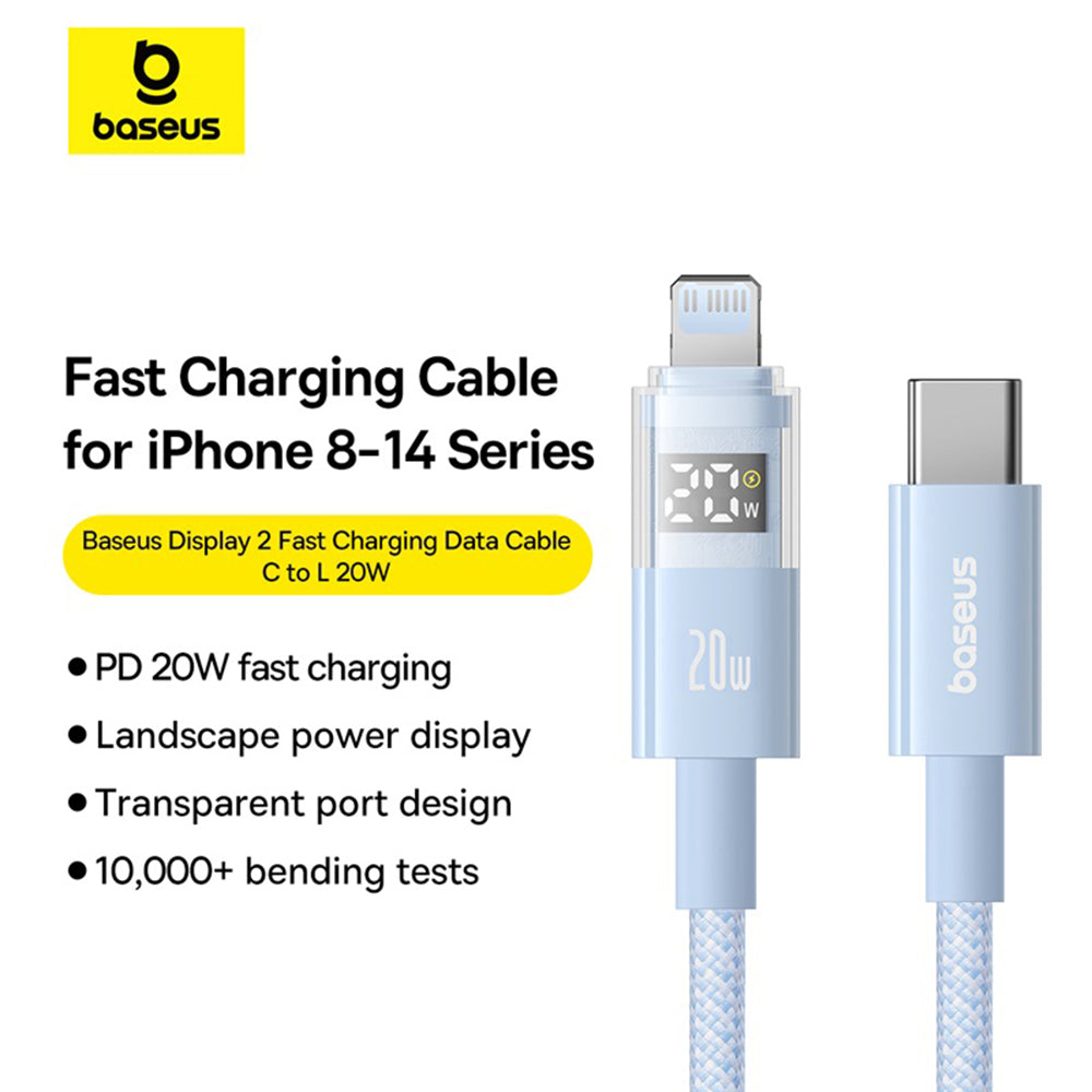 Cablu Baseus Display 2 (P10382703311-00), Fast Charging, Type-C to Lightning, Digital Display, 20W, 1m, Galaxy Blue