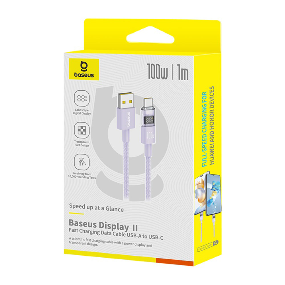 Cablu Baseus Display 2 (P10382701511-00), Fast Charging, USB to Type-C, Digital Display, 100W, 1m, Nebula Purple