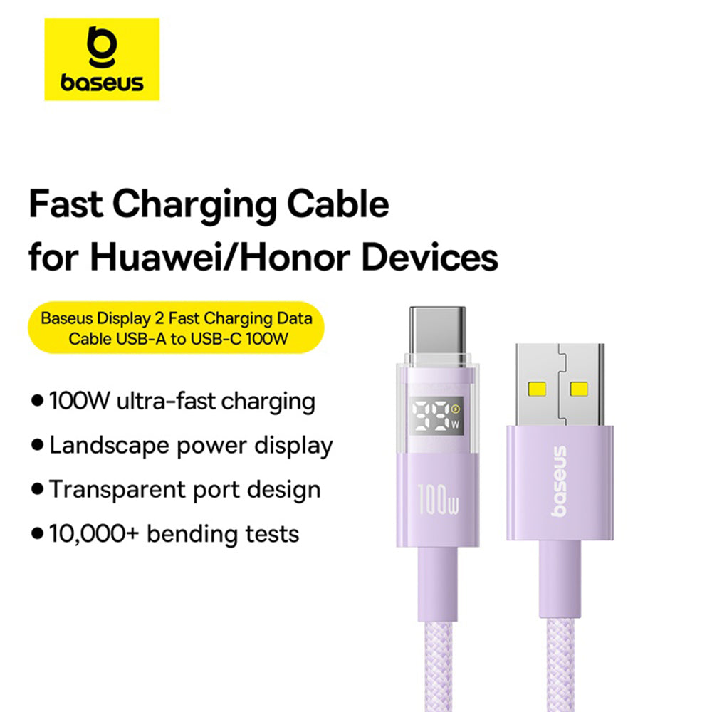 Cablu Baseus Display 2 (P10382701511-00), Fast Charging, USB to Type-C, Digital Display, 100W, 1m, Nebula Purple