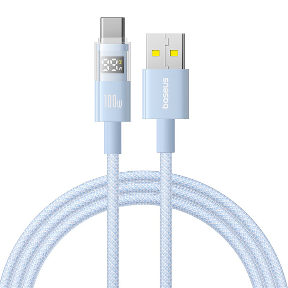 Cablu Baseus Display 2 (P10382701311-00), Fast Charging, USB to Type-C, Digital Display, 100W, 1m, Galaxy Blue
