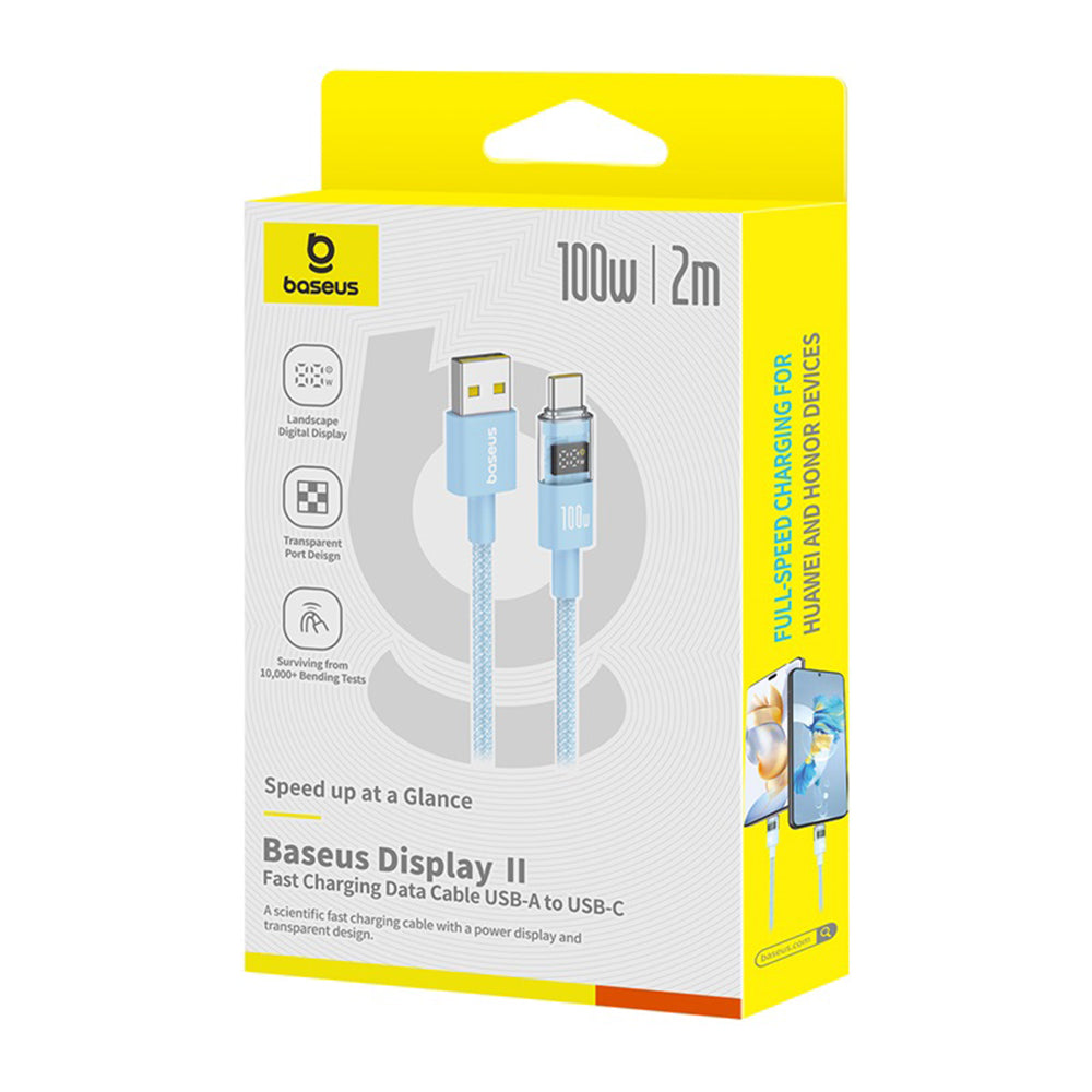 Cablu Baseus Display 2 (P10382701311-01), Fast Charging, USB to Type-C, Digital Display, 100W, 2m, Galaxy Blue