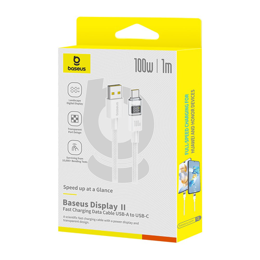 Cablu Baseus Display 2 (P10382701211-00), Fast Charging, USB to Type-C, Digital Display, 100W, 1m, Moon White