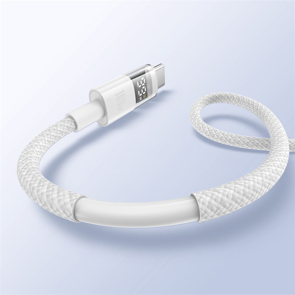 Cablu Baseus Display 2 (P10382701211-00), Fast Charging, USB to Type-C, Digital Display, 100W, 1m, Moon White