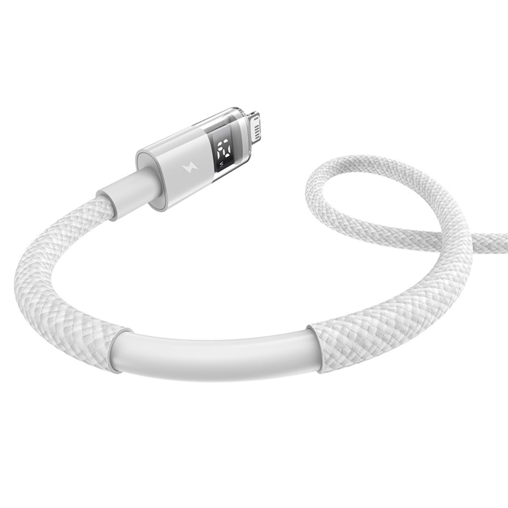 Cablu Baseus Display 2 (P10382700211-01), USB to Lightning, Fast Charging, Digital Display, 2.4A, 2m, Moon White