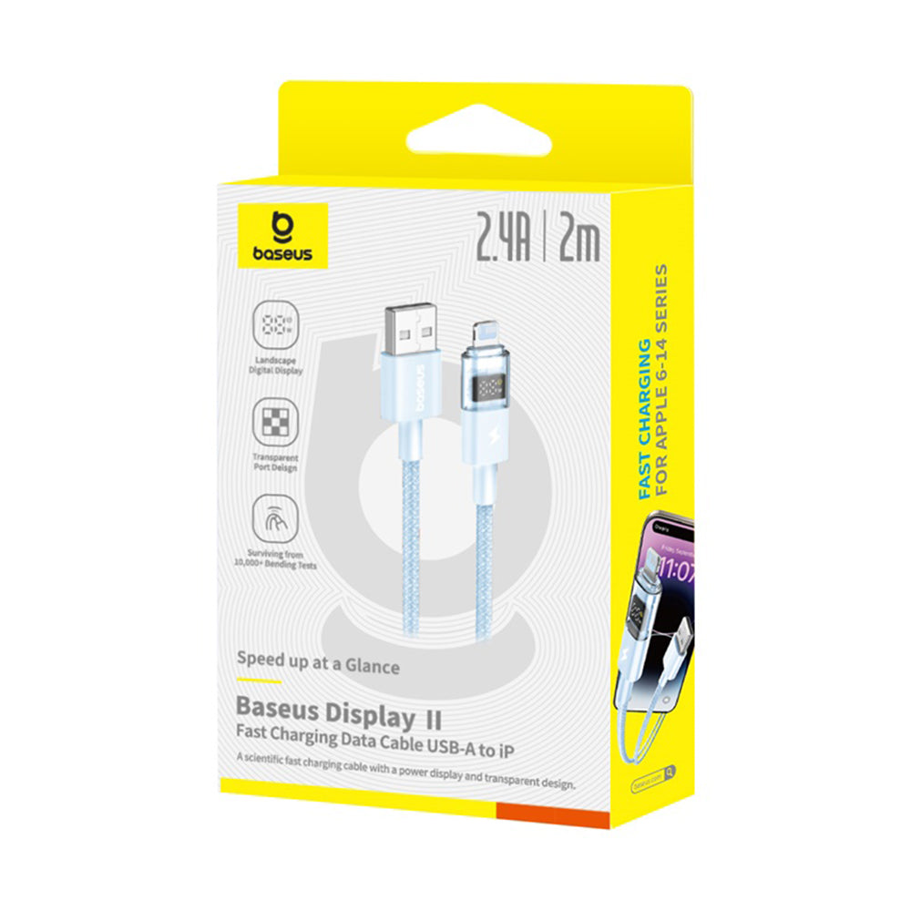 Cablu Baseus Display 2 (P10382700311-01), USB to Lightning, Fast Charging, Digital Display, 2.4A, 2m, Galaxy Blue