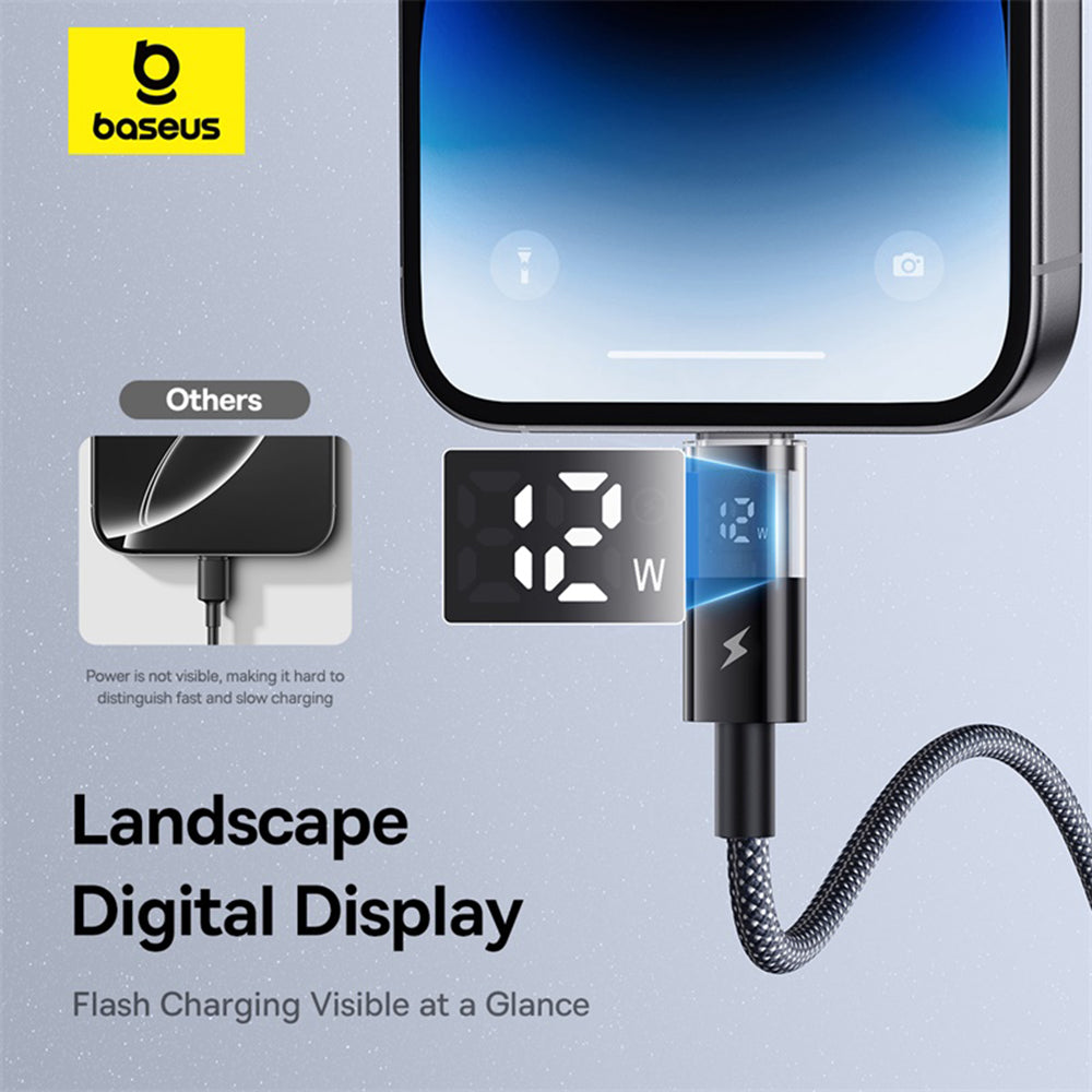 Cablu Baseus Display 2 (P10382700121-01), USB to Lightning, Fast Charging, Digital Display, 2.4A, 2m, Negru Cosmic