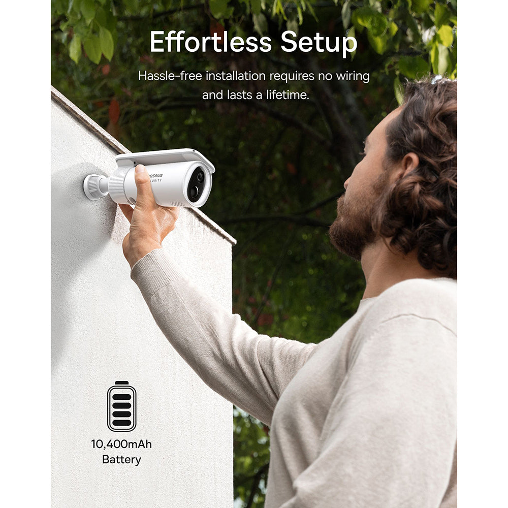 Baseus Outdoor Camera Security S1 (S0SW002130), with Solar Panel, 2K, 8GB, Two-way Audio, Night Vision, 10.400mAh, Alb