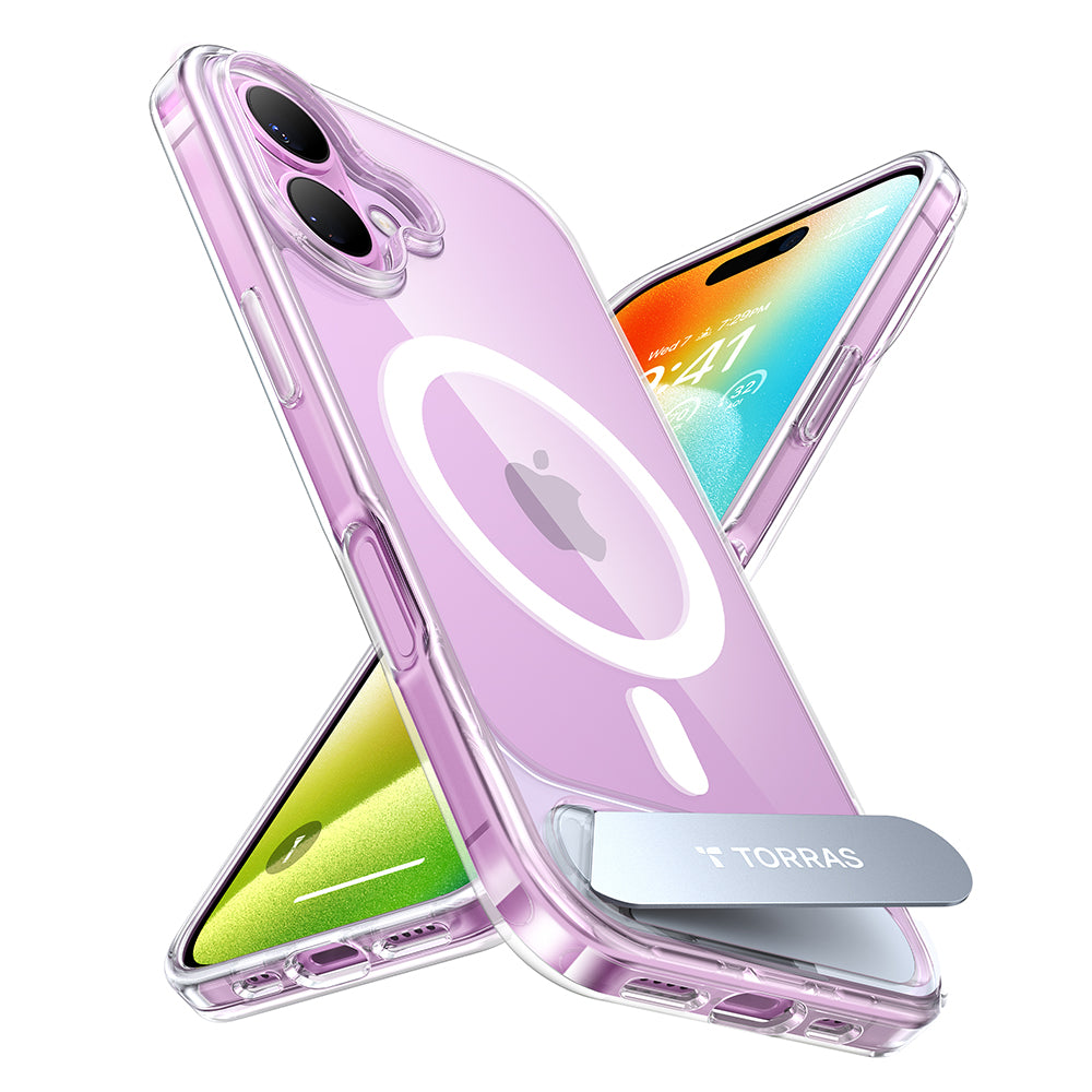 Husa de protectie Torras Pstand MagSafe compatibil cu iPhone 16, Transparent