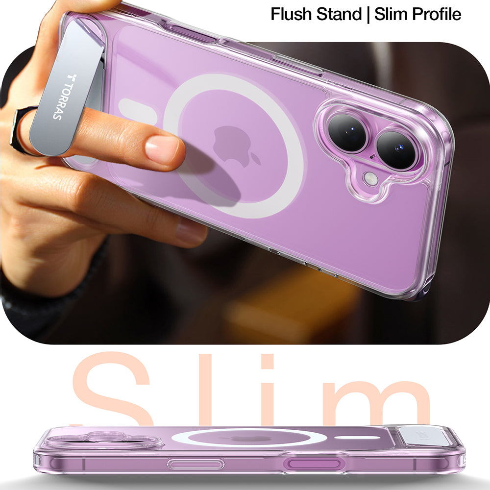 Husa de protectie Torras Pstand MagSafe compatibil cu iPhone 16, Transparent