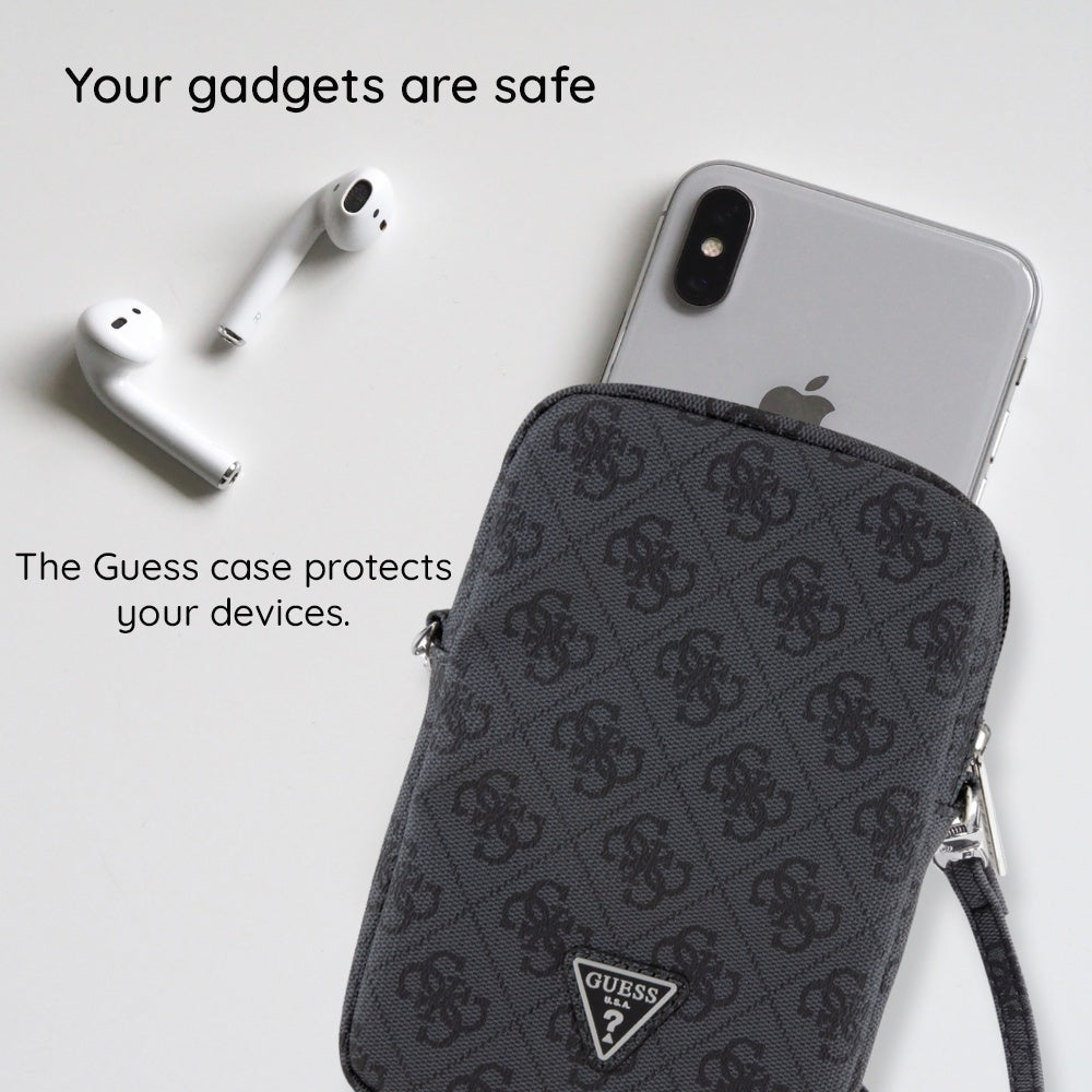 Geanta Guess Universal Phone Pouch Zip Triangle 4G (GUWBZPGSTEGD), Universal, Adjustable Strap, Zip Closure, Light Gold