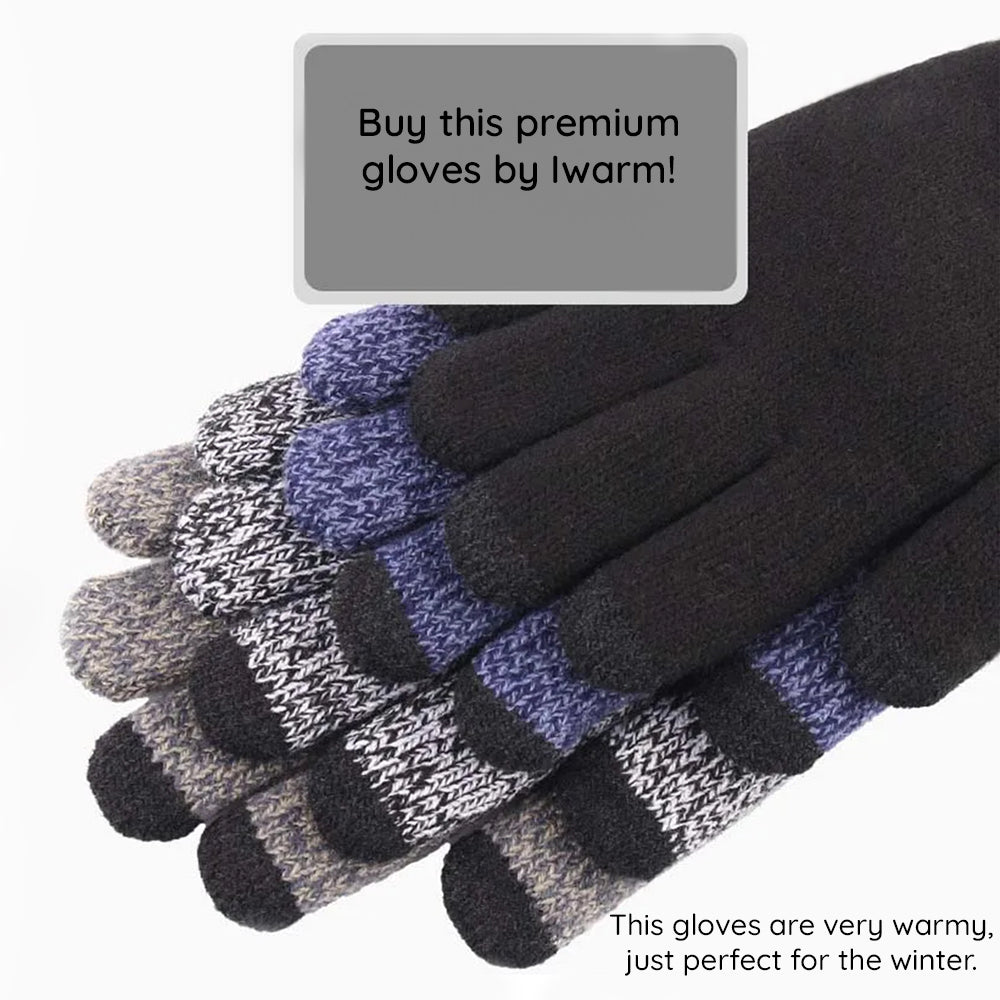 Iwarm Gloves (ST0018), Premium Wool, with Non-slip Details, Size 23cm, Negru