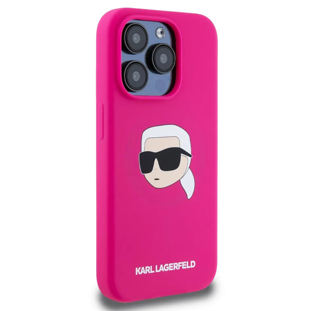 Husa de protectie Karl Lagerfeld Silicone MagSafe (KLHMP15XSKHPPLF) compatibil cu iPhone 15 Pro Max, Fuchsia Karl`S Head