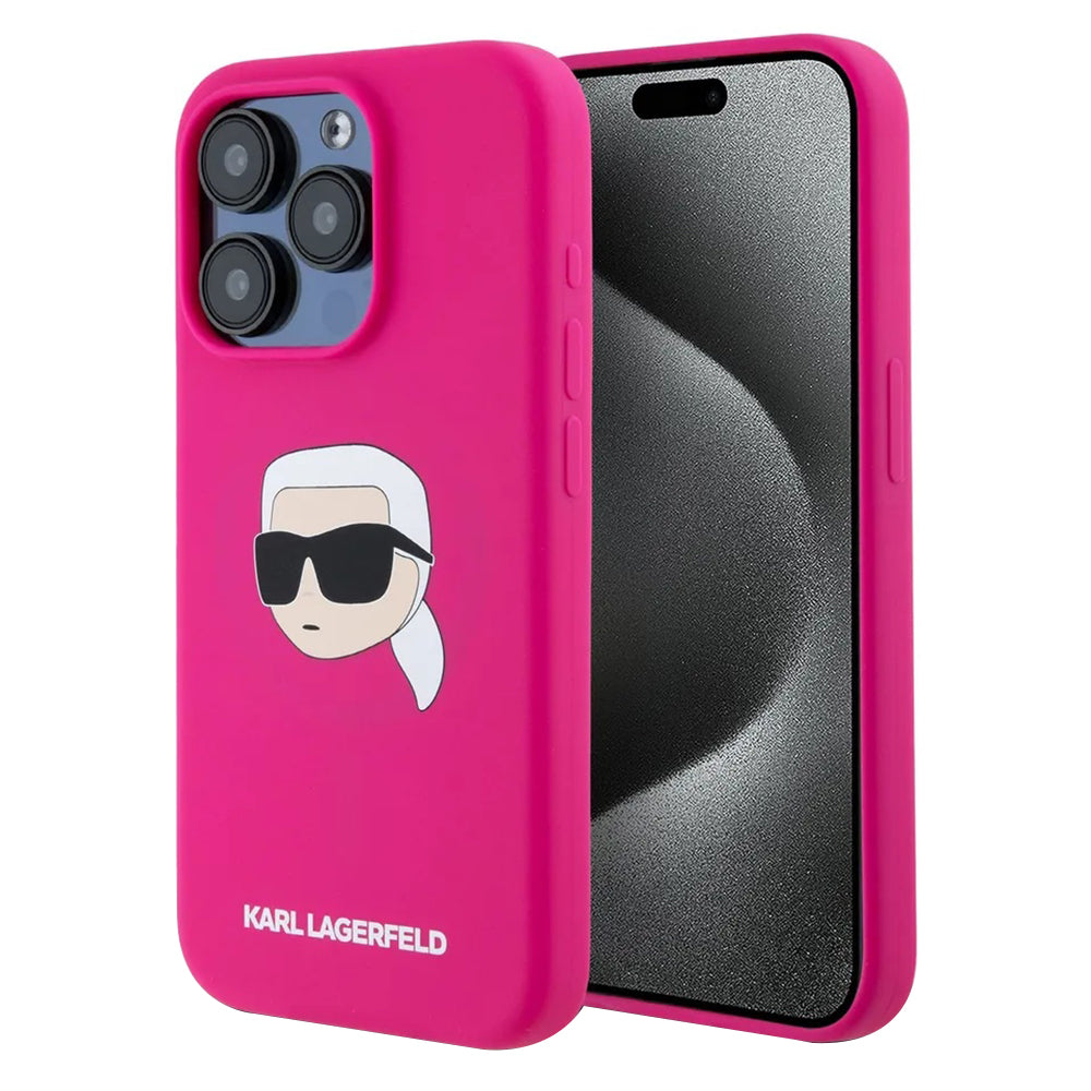 Husa de protectie Karl Lagerfeld Silicone MagSafe (KLHMP15XSKHPPLF) compatibil cu iPhone 15 Pro Max, Fuchsia Karl`S Head