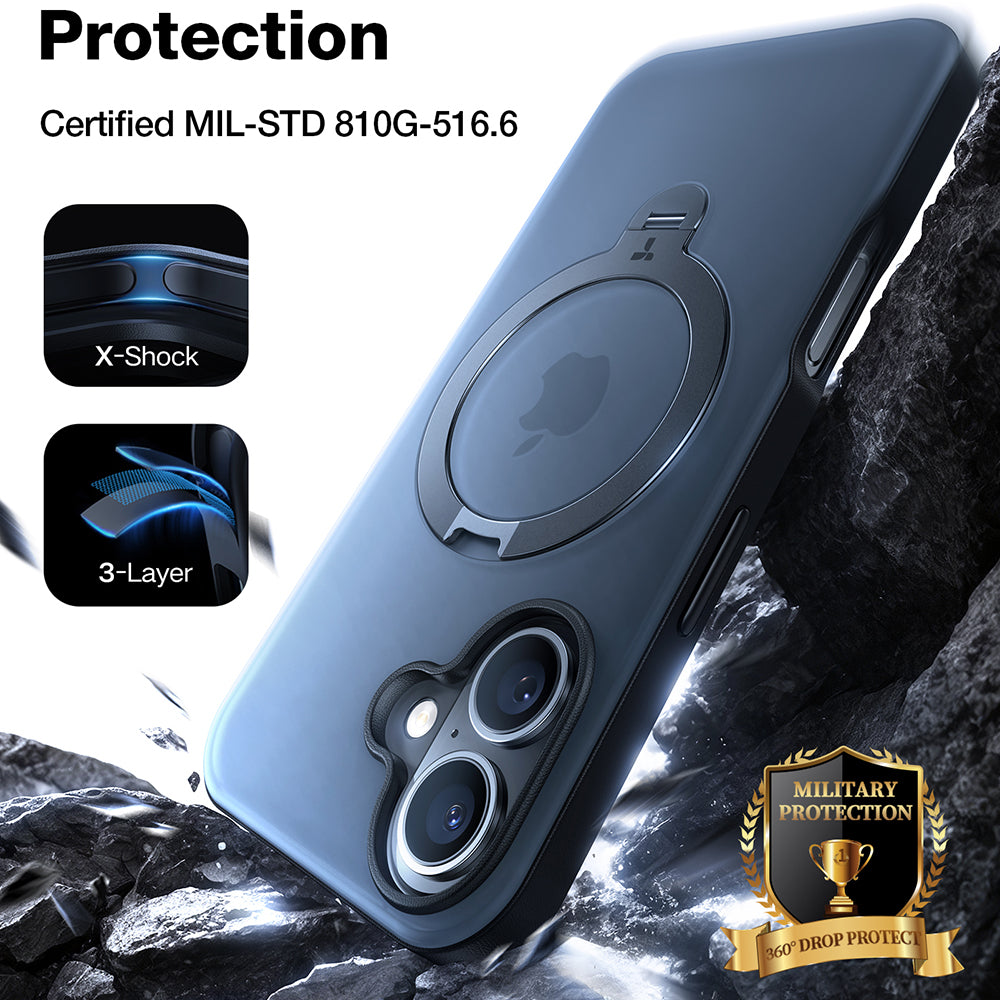 Husa de protectie Torras Ostand Spin MagSafe Series compatibil cu iPhone 16, Negru