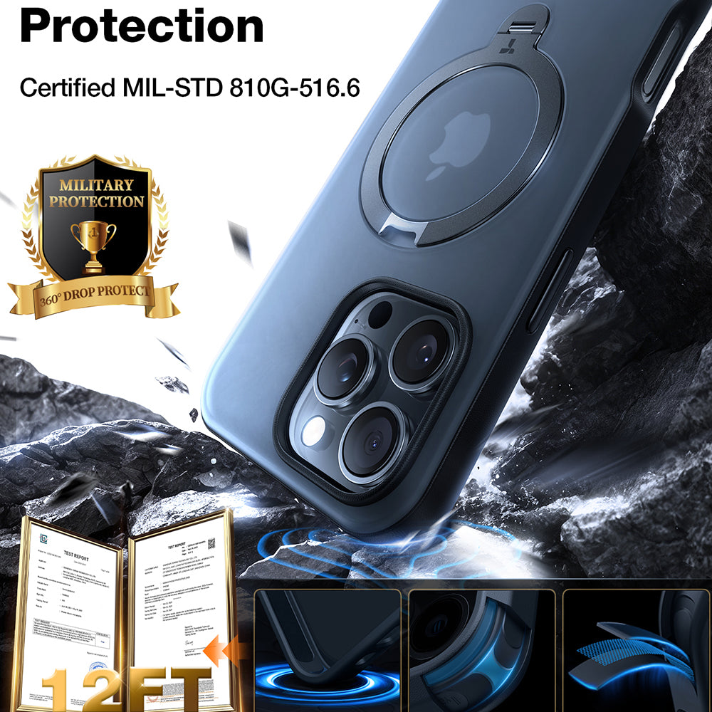Husa de protectie Torras Ostand Spin MagSafe Series compatibil cu iPhone 16 Pro, Transparent