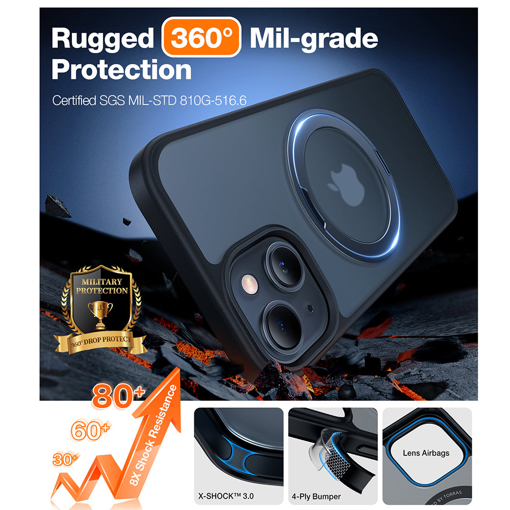 Husa de protectie Torras Ostand Pro MagSafe Series compatibil cu iPhone 15, Negru