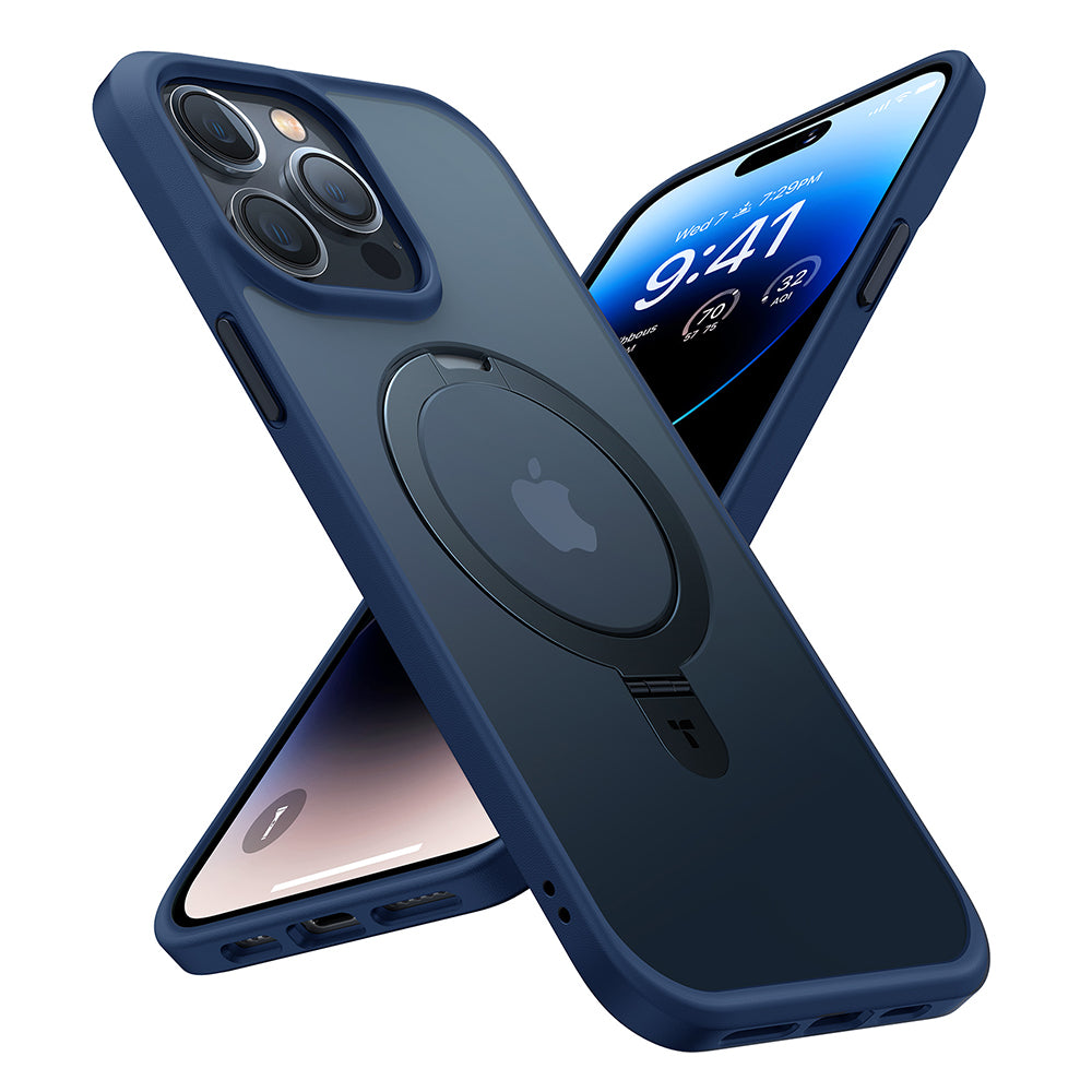 Husa de protectie Torras Ostand MagSafe Series compatibil cu iPhone 15 Pro Max, Bleumarin