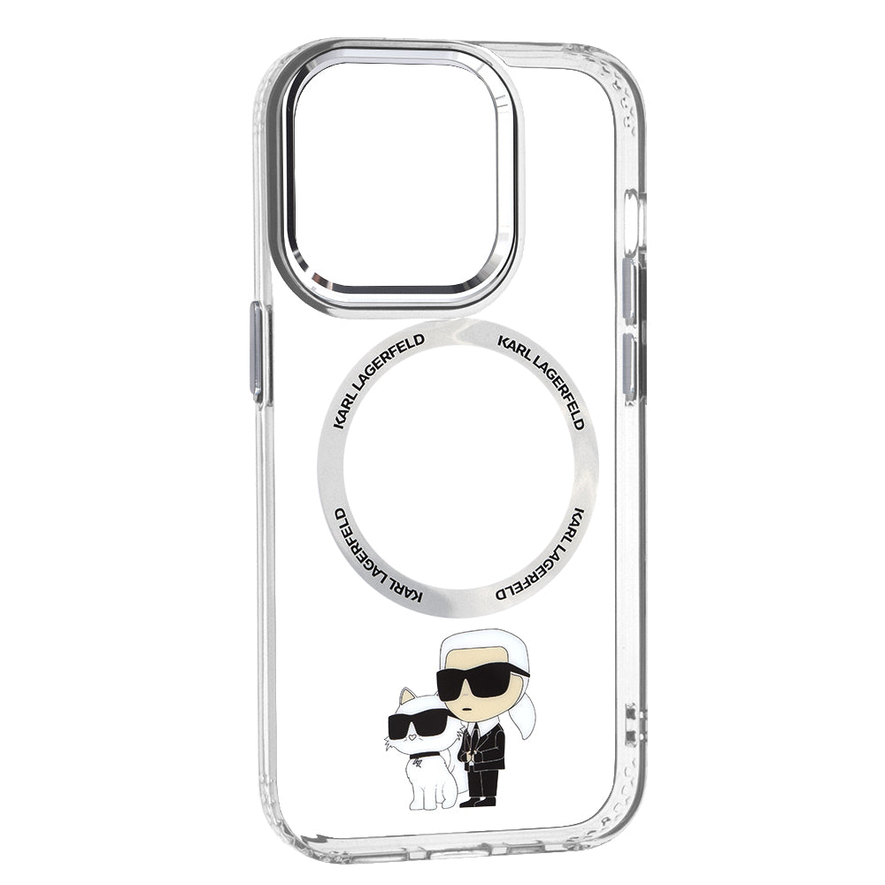 Husa de protectie Karl Lagerfeld Hardcase MagSafe (KLHMP14LHNKCIT) compatibil cu iPhone 14 Pro, Transparent Iconic Karl&Choupette