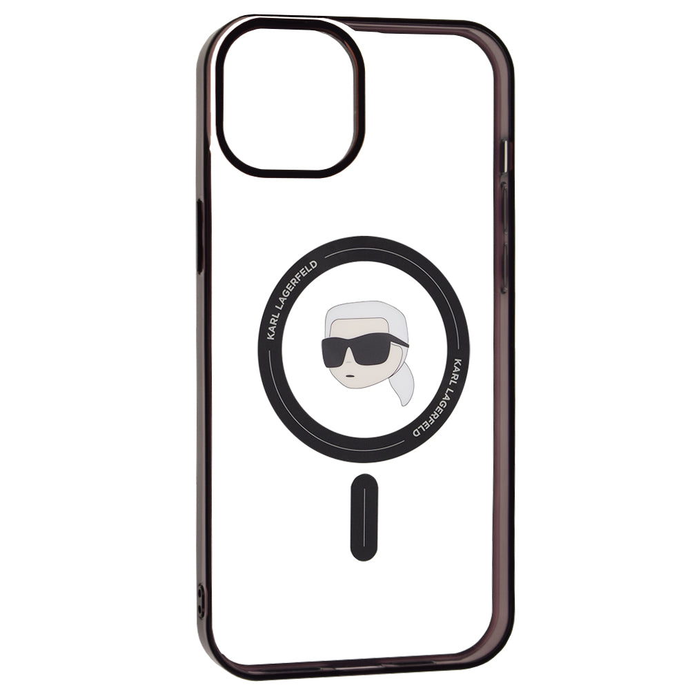 Husa de protectie Karl Lagerfeld IML MagSafe (KLHMP15MHKHNOTK) compatibil cu iPhone 15 Plus, Transparent Karl`S Head