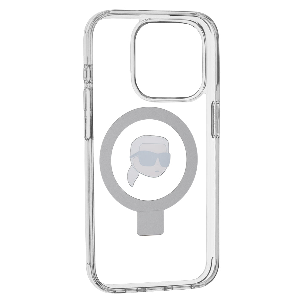 Husa de protectie Karl Lagerfeld Hardcase Ring Stand MagSafe (KLHMP15LHMRSKHH) compatibil cu iPhone 15 Pro, Alb Karl Head