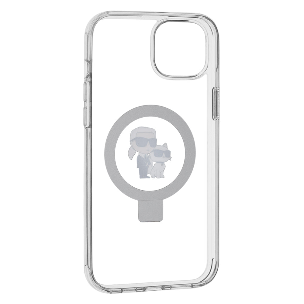 Husa de protectie Karl Lagerfeld Hardcase Ring Stand MagSafe (KLHMP15MHMRSKCH) compatibil cu iPhone 15 Plus, Alb Karl&Choupette
