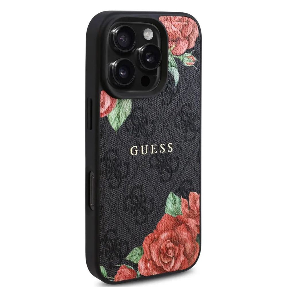 Husa de protectie Guess Hardcase 4G Flower Print MagSafe (GUHMP16LP4ROPEMCK) compatibil cu iPhone 16 Pro, Negru