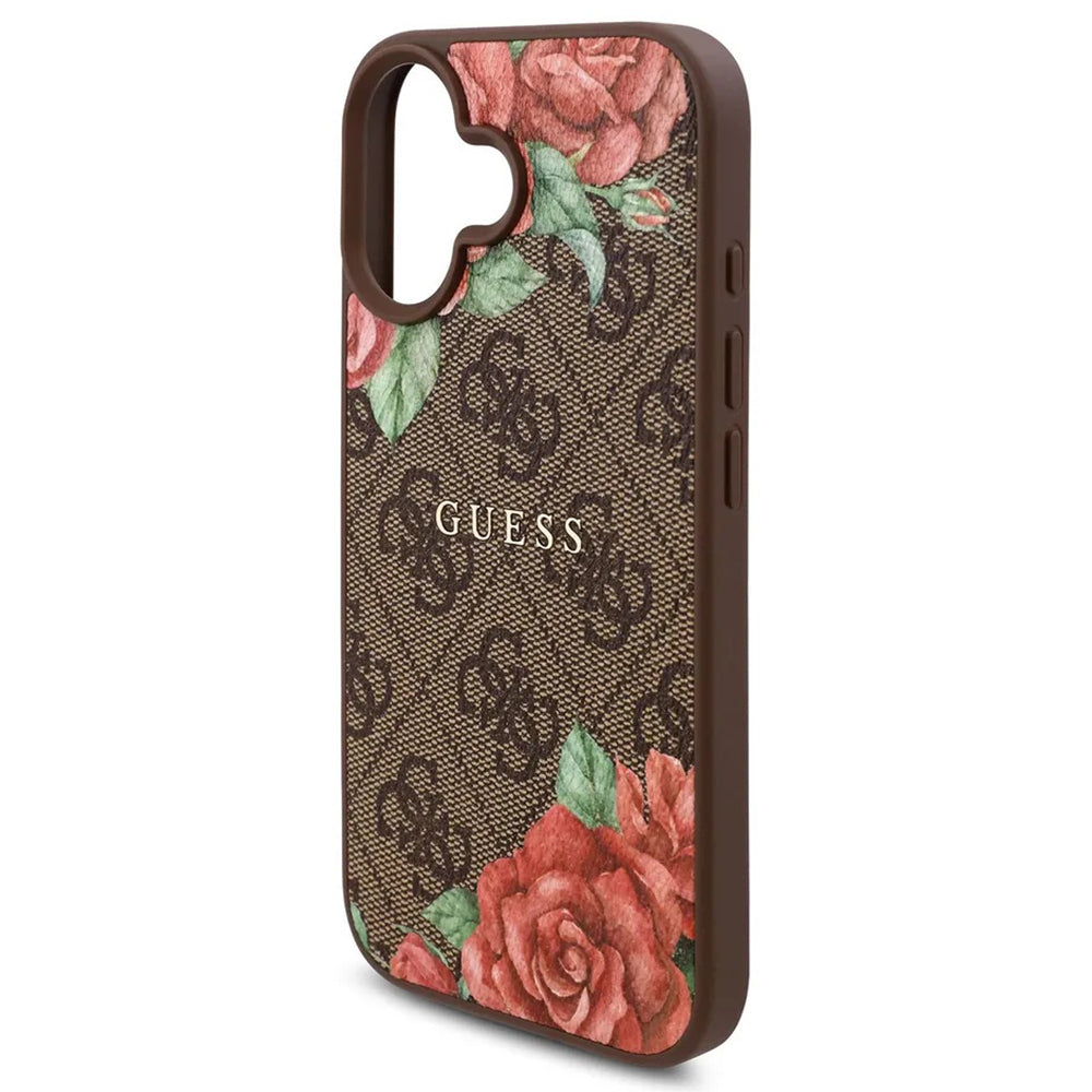Husa de protectie Guess Hardcase 4G Flower Print MagSafe (GUHMP16SP4ROPEMCW) compatibil cu iPhone 16, Maro