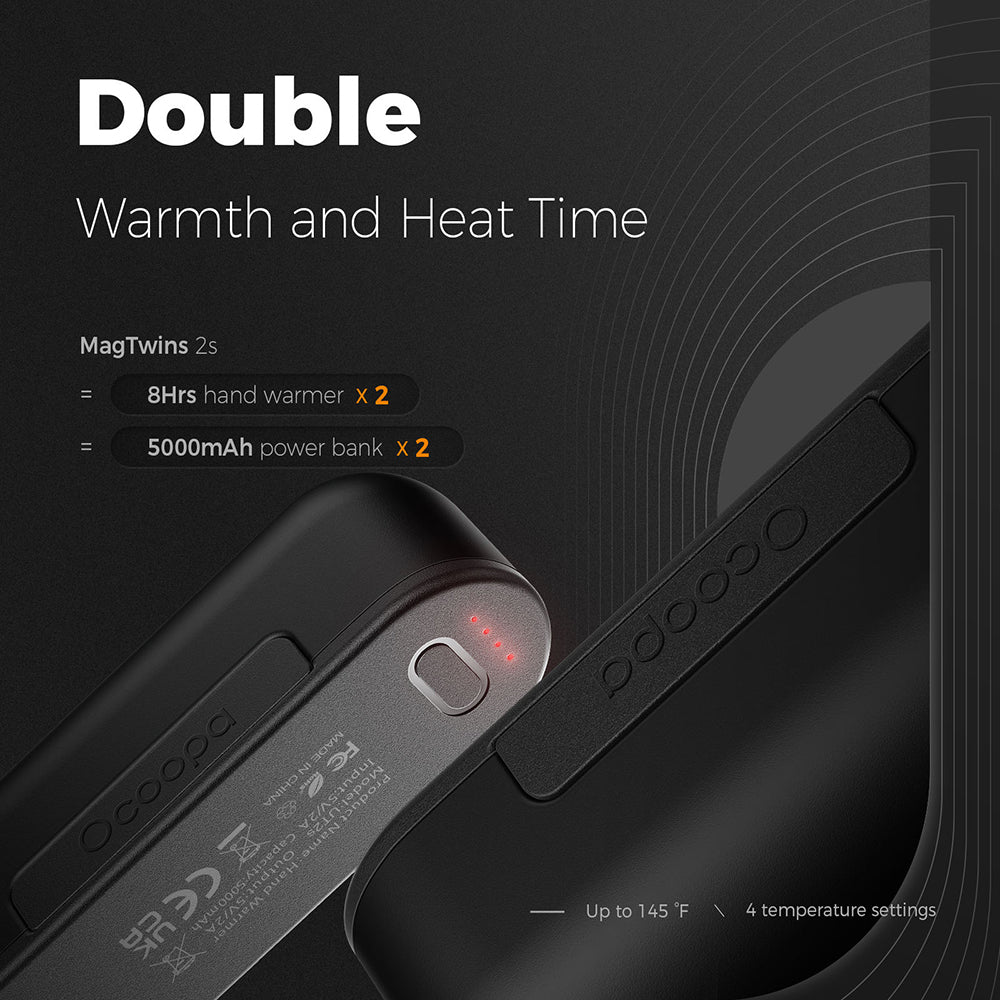 Ocoopa Hand Warmer UT2s (UT2S-BK), USB-C, with Power Bank, Electric, Magnetic Design, MagTwins, 2x 5000mAh, Negru