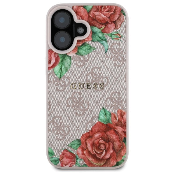 Husa de protectie Guess Hardcase 4G Flower Print MagSafe (GUHMP16SP4ROPEMCP) compatibil cu iPhone 16, Roz