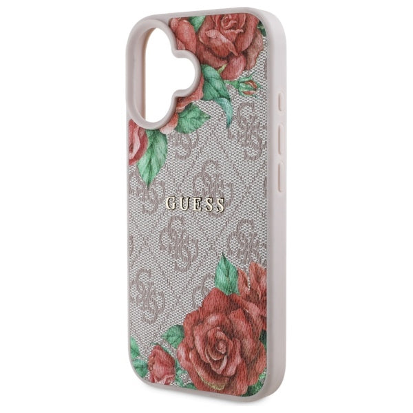 Husa de protectie Guess Hardcase 4G Flower Print MagSafe (GUHMP16SP4ROPEMCP) compatibil cu iPhone 16, Roz