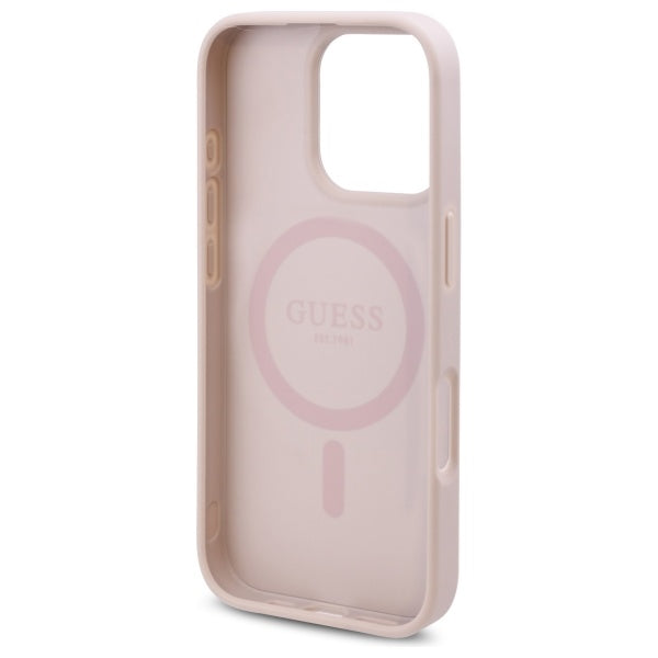 Husa de protectie Guess Hardcase 4G Flower Print MagSafe (GUHMP16LP4ROPEMCP) compatibil cu iPhone 16 Pro, Roz