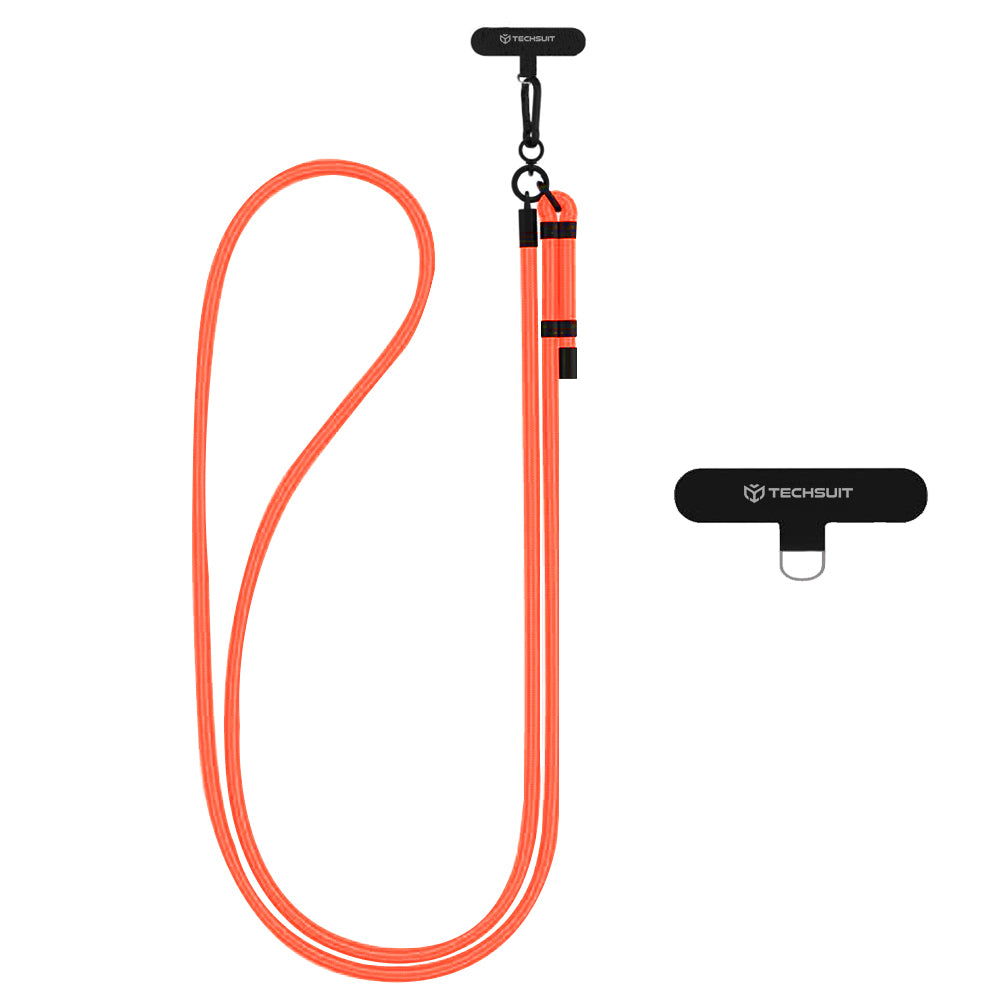 Suport Techsuit Rope Crossbody Strap (RCS1-81), for Phones, Carabiner, Nylon Braided, Durable, Adjustable, Sunset Orange