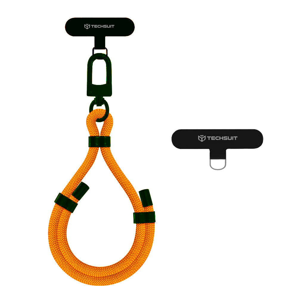 Suport Techsuit Rope Wrist Strap (RWS1-03), for Phones, Carabiner, Nylon Braided, Durable, Adjustable, Universal, Flame Orange