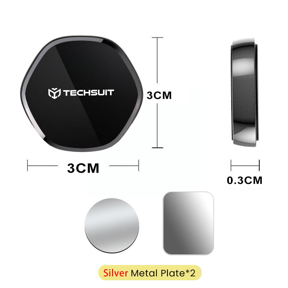 Suport Techsuit Phone Tiny Series (HOLD210-C), Dashboard Magnetic Grip, Multipurpose Use, Hexagonal, 2 Metal Plates, Negru