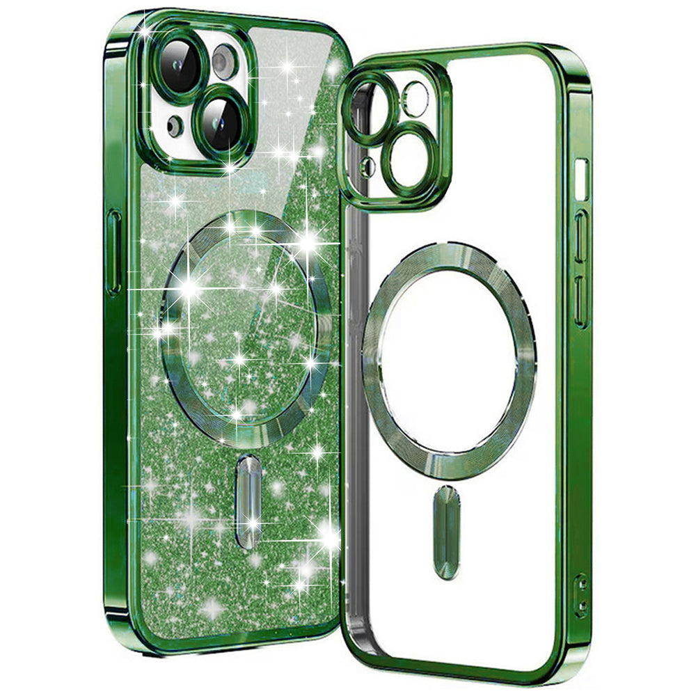 Husa de protectie Techsuit Luxury Glitter MagSafe compatibil cu iPhone 15 Plus, Deep Green