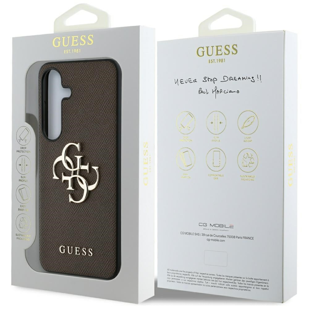 Husa de protectie Guess Hardcase 4G Grained Big and Classic Logo (GUHCS25SPGT4MBW) compatibil cu Samsung Galaxy S25, Maro