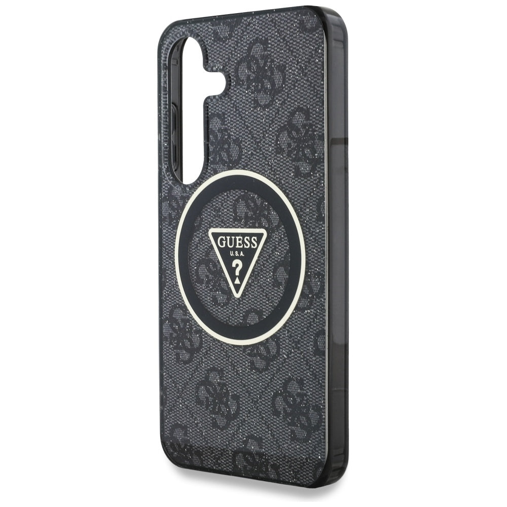 Husa de protectie Guess IML Metal Glitter 4G Circle Triangle MagSafe (GUHMS25SHG4PRTGK) compatibil cu Samsung Galaxy S25, Negru