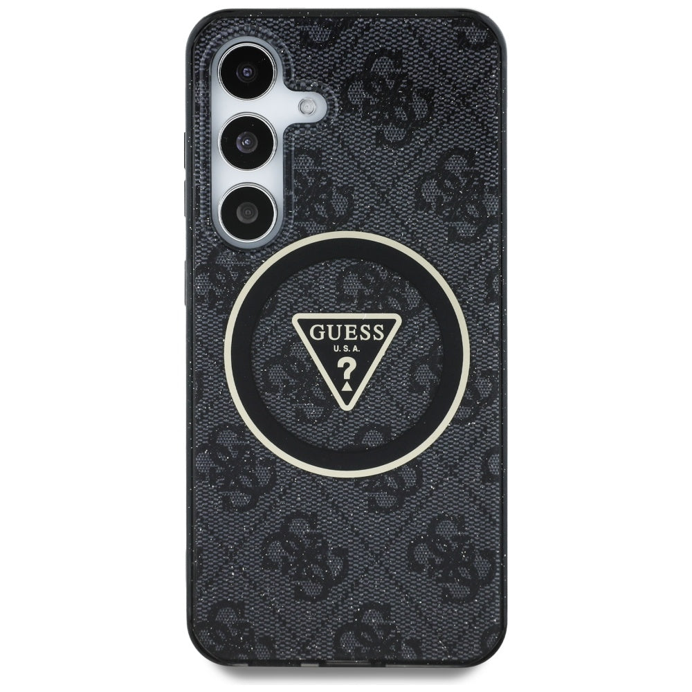 Husa de protectie Guess IML Metal Glitter 4G Circle Triangle MagSafe (GUHMS25SHG4PRTGK) compatibil cu Samsung Galaxy S25, Negru