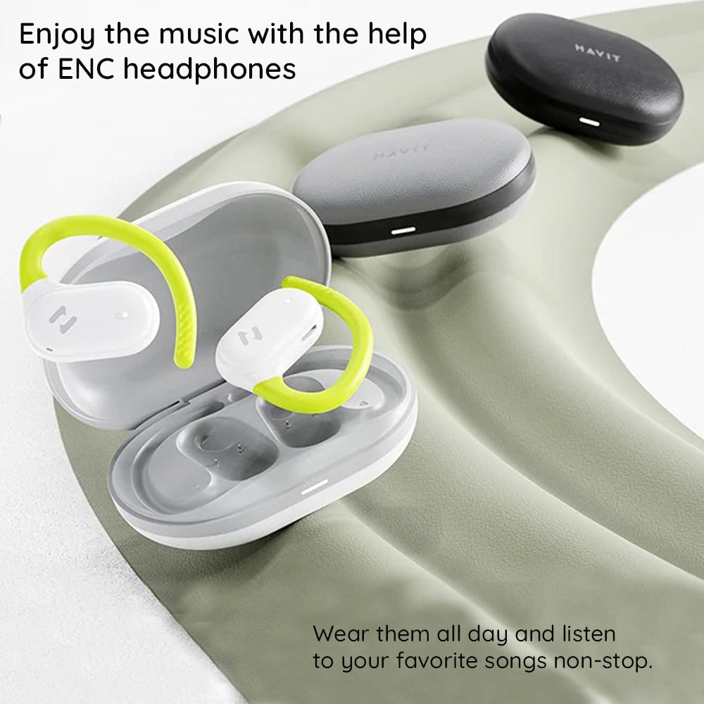 Casti Havit (OWS915), with Microphone, Bluetooth 5.4, TWS, ENC, IPX5, USB-C, 1000mAh, Havit Life App, Alb