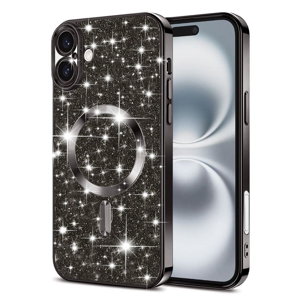 Husa de protectie Techsuit Luxury Glitter MagSafe compatibil cu iPhone 16, Negru