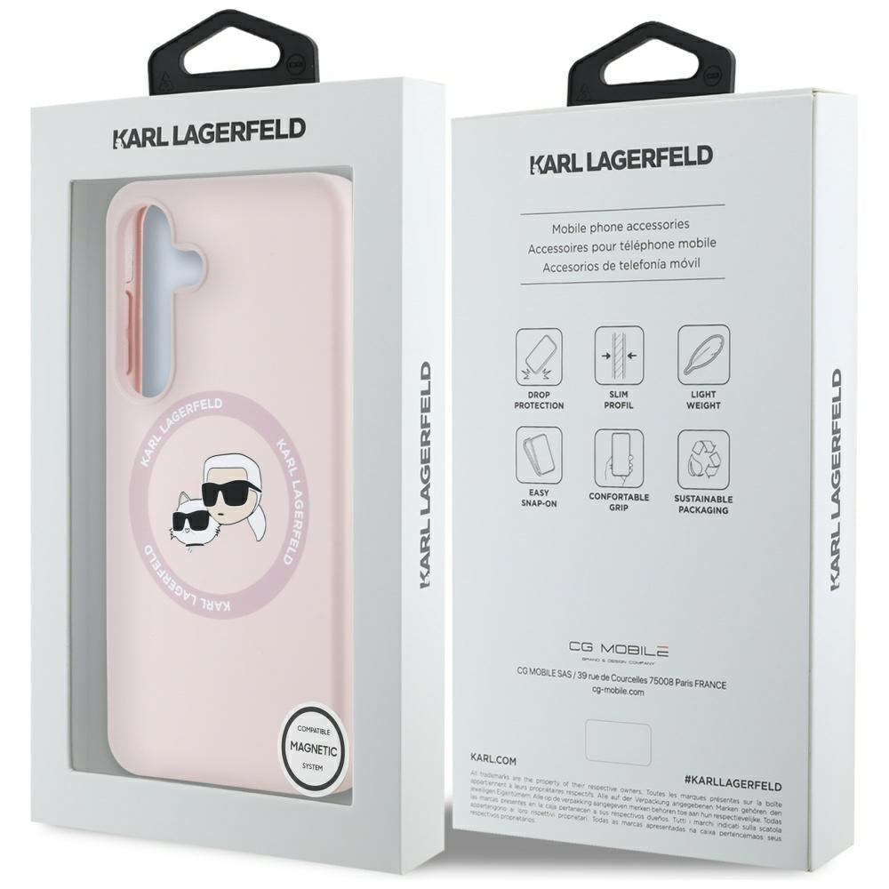 Husa de protectie Karl Lagerfeld Silicone Double Heads MagSafe (KLHMS25MSKCHTCP) compatibil cu Samsung Galaxy S25 Plus, Roz
