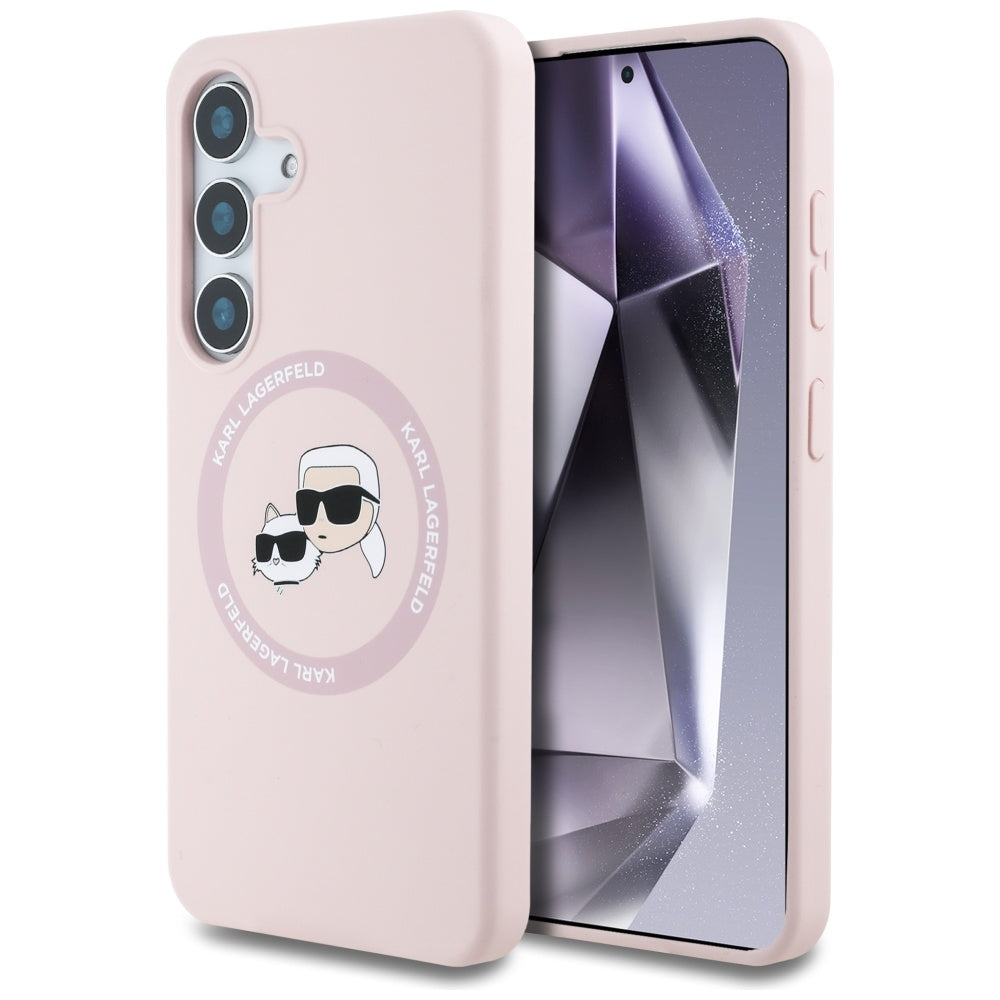 Husa de protectie Karl Lagerfeld Silicone Double Heads MagSafe (KLHMS25MSKCHTCP) compatibil cu Samsung Galaxy S25 Plus, Roz