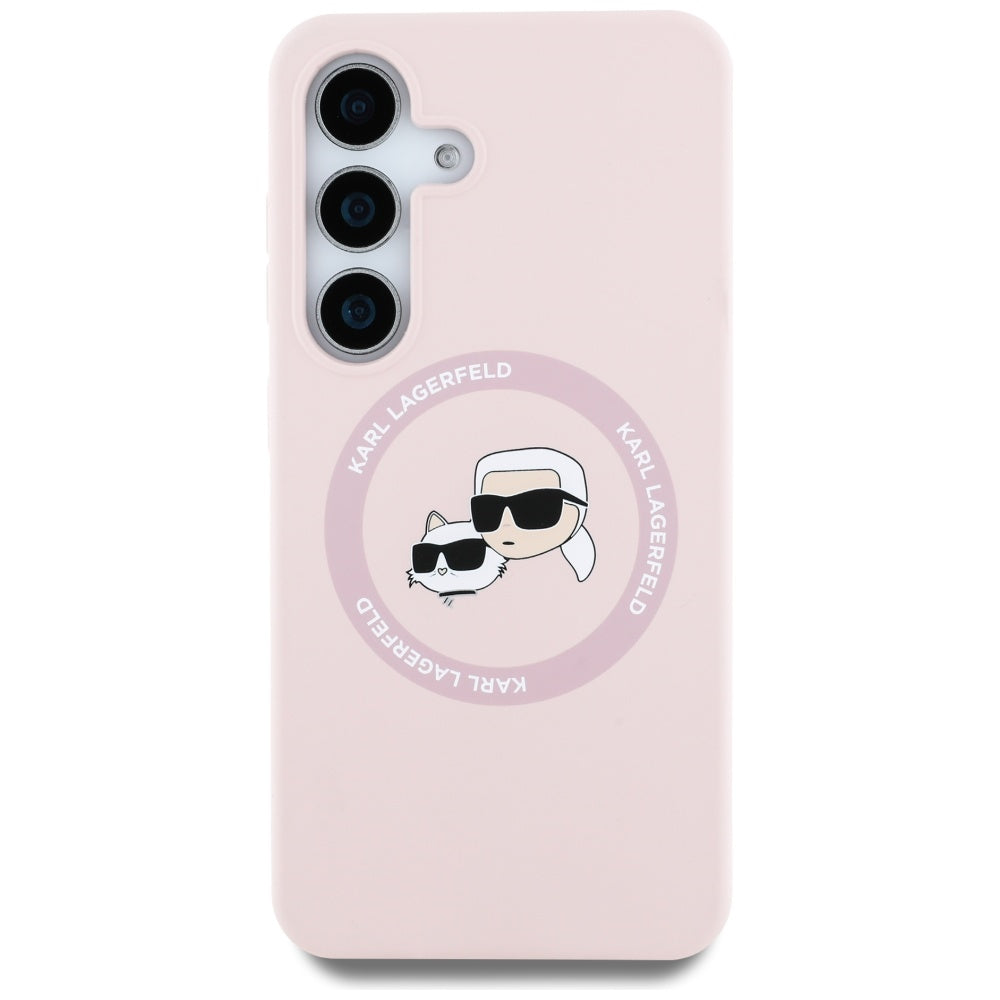 Husa de protectie Karl Lagerfeld Silicone Double Heads MagSafe (KLHMS25SSKCHTCP) compatibil cu Samsung Galaxy S25, Roz