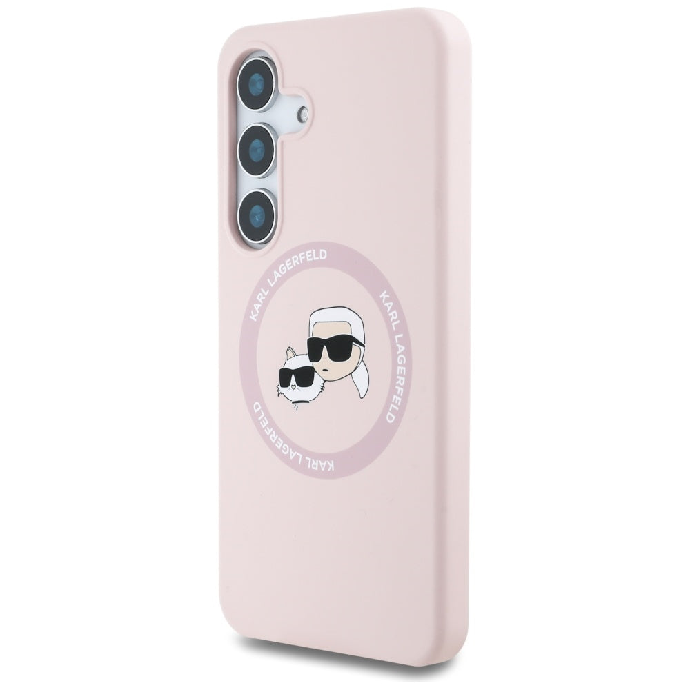 Husa de protectie Karl Lagerfeld Silicone Double Heads MagSafe (KLHMS25SSKCHTCP) compatibil cu Samsung Galaxy S25, Roz